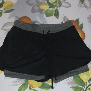Champion Double Layer Black and Grey Sports Shorts